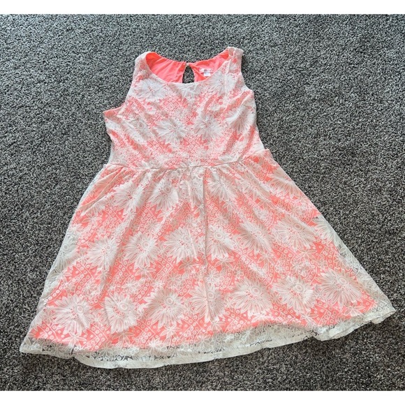 Xhilaration 2000s Junior cream/neon orange sleeveless midi dress size‎ XL - Picture 1 of 10